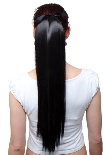 Hairpiece PONYTAIL extension long straight very light with ribbon and comb wrap around system brown