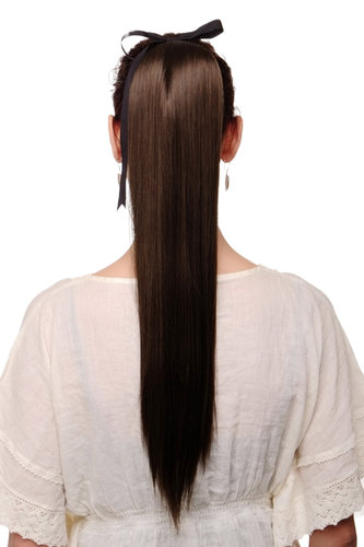 Hairpiece PONYTAIL extension long straight very light with ribbon and comb wrap around system brown