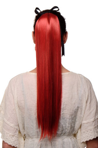 Hairpiece PONYTAIL extension long straight very light with ribbon and comb wrap around system red