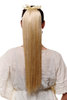 Hairpiece PONYTAIL extension long straight light with ribbon and comb wrap around system blond mix