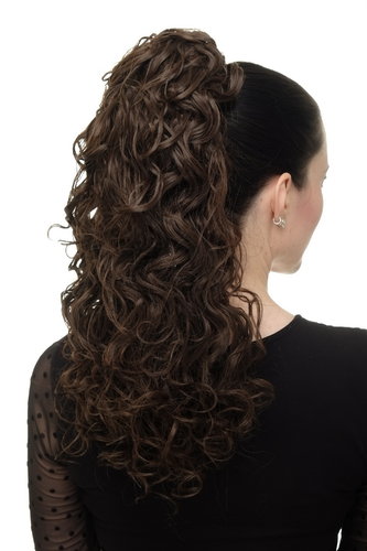 Hairpiece Ponytail with 2 combs/clips & elastic draw string long full curls voluminous brown