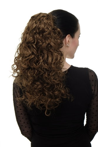 Hairpiece Ponytail with 2 combs/clips & elastic draw string long full curls voluminous medium brown