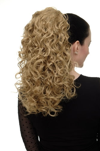 Hairpiece Ponytail with 2 combs/clips & elastic draw string long full curls voluminous ash blond