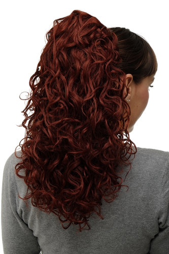 Hairpiece Ponytail with 2 combs/clips & elastic draw string long full curls voluminous red brown