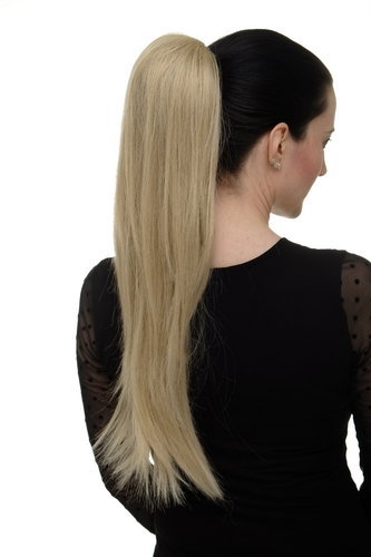 Hairpiece micro clamp, combs, elastic draw string straight voluminous very long ash blond 23 "