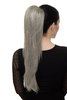 Hairpiece micro clamp, combs, elastic draw string straight voluminous long slivery gray grey 23 "