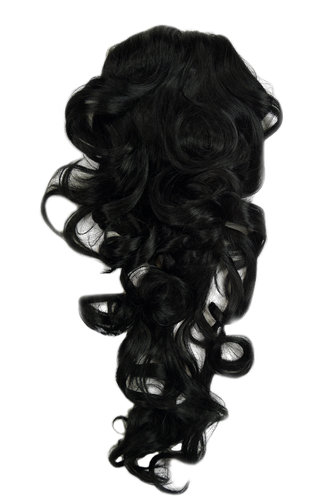 Hairpiece PONYTAIL with combs and elastic draw string curly voluminous very long deep black 23 "