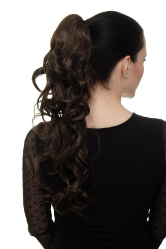 Hairpiece PONYTAIL with combs and elastic draw string curly voluminous very long chocolate brown