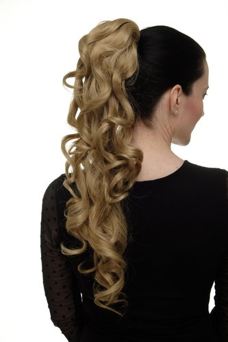 Hairpiece PONYTAIL with combs and elastic draw string curly voluminous very long light ash blond