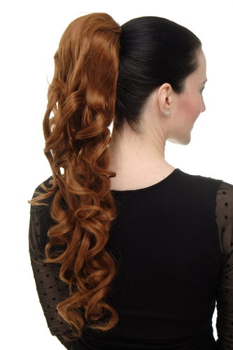 Hairpiece PONYTAIL with combs and elastic draw string curly voluminous very long copper brown 23 "