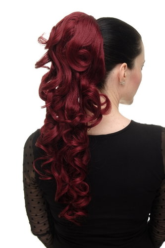 Hairpiece PONYTAIL with combs and elastic draw string curly voluminous long aubergine burgundy red