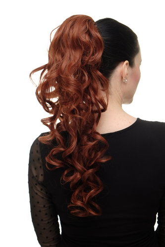 Hairpiece PONYTAIL with combs and elastic draw string curly voluminous very long light red brown