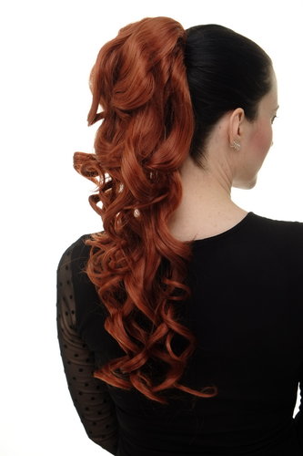 Hairpiece PONYTAIL with combs and elastic draw string curly voluminous very long dark copper red