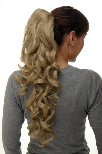 Hairpiece PONYTAIL with combs and elastic draw string curly voluminous very long mixed blond 23 "