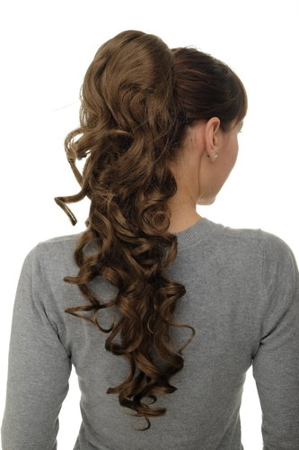 Hairpiece micro clamp, combs, elastic draw string curly curls voluminous long medium gold brown 23"