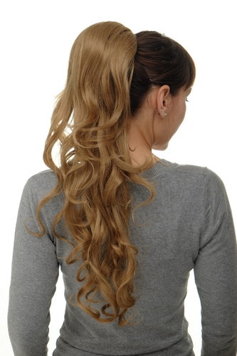 Hairpiece micro clamp, combs, elastic draw string curly curls voluminous long dark ash blond 23"
