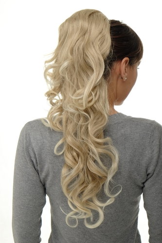 Hairpiece micro clamp, combs, elastic draw string curly curls voluminous very long blond mix 23"