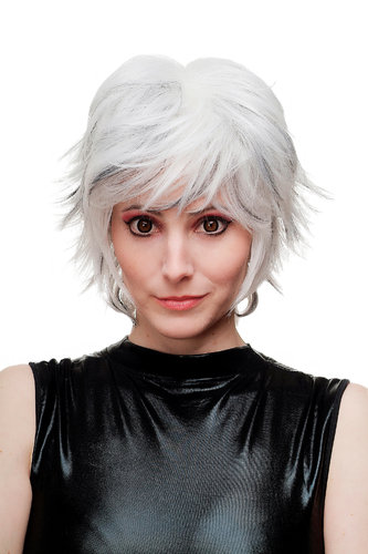 Lady Cosplay Quality Wig wild backcombed spikey hair punk silver & black hair strands underneath