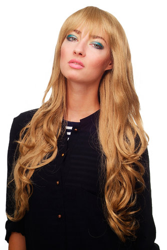 Stunning Lady Quality Wig very long wavy long fringe (for side parting) dark honey blond 27,5 inch