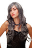 Stunning Lady Quality Wig very long wavy long fringe (for side parting) dark grey gray 27,5 inch