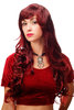 Stunning Lady Quality Wig very long wavy fringe (for side parting) black + red highlights strands