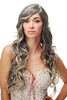 Stunning Lady Quality Wig very wavy long fringe (for side parting) black + blond highlights strands