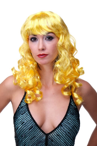 Party/Fancy Dress/Halloween Lady WIG long YELLOW slightly curly FRINGE disco LM-142
