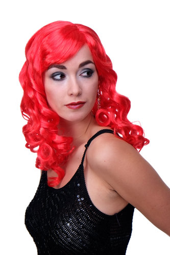 Party/Fancy Dress Lady WIG long fiery RED slightly curly FRINGE Hollywood Diva Femme Fatale