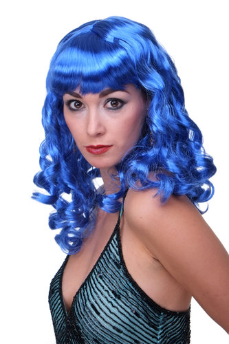 Party/Fancy Dress/Halloween Lady WIG long BLUE slightly curly FRINGE disco LM-142