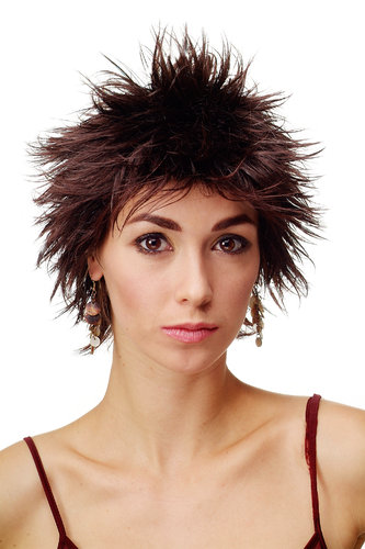 81063-SFB-2T33 Lady Quality Wig short spiky backcombed teased 80s Wave Punk mahogany brown mix