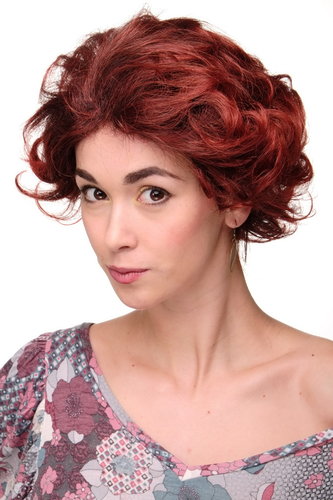Lady Quality Wig short voluminously teased quiff wavy dark brown streaked copper red highlights