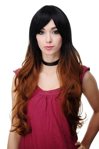 Stunning Lady Quality Wig very long Ombre Dark Brown & Copper Brown parting long fringe Gothic Emo
