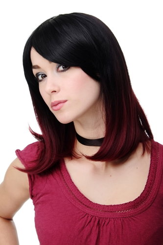 Stunning Lady Quality Wig shoulder length longbob Ombre black & red straight parting fringe Gothic