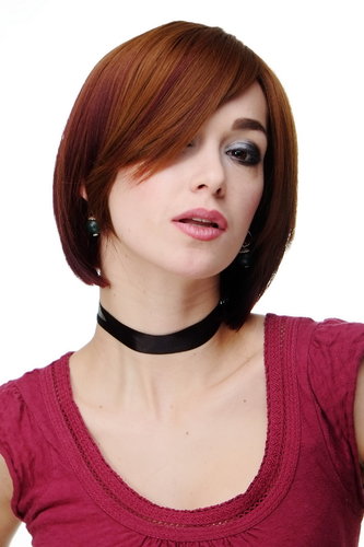 Stunning Lady Quality Wig Longbob Ombre copper brown & red straight sexy parting long fringe Gothic
