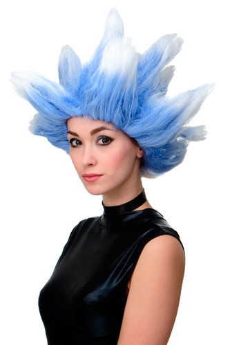 LM19-PC3TP60 Lady Man Party & Fan Wig blue white North Wind Winter Storm Ice teased up