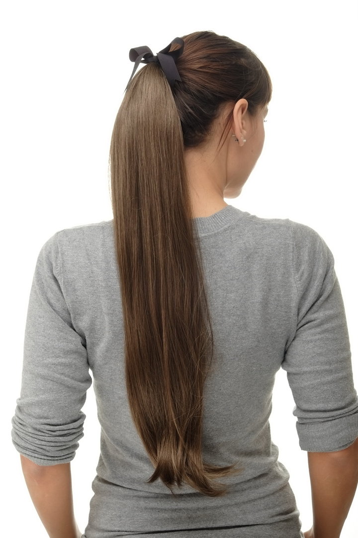 Hairpiece PONYTAIL (comb & ribbon wrap-around system) extension full volume  long straight brown