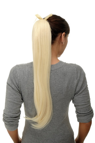 Hairpiece PONYTAIL (comb & ribbon wrap-around system) extension full volume long straight blond