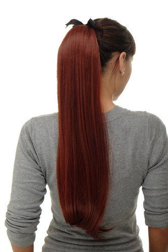 Hairpiece PONYTAIL (comb & ribbon wrap-around system) extension full volume long straight redbrown