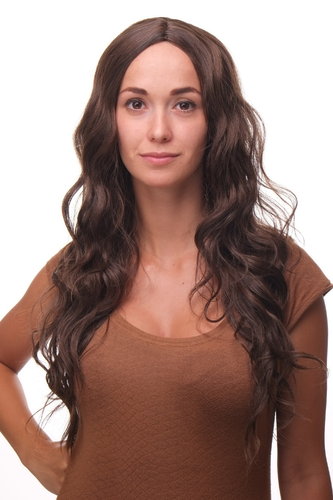 Lady Quality Wig 60s Natural Hippy Style middle-parting long brown brunette slightly wavy
