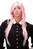 Lady Quality Wig medium length long bangs worn as side parting straight layered bright pink