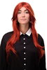 Lady Quality Wig Cosplay medium length long bangs worn as side parting straight layered dark red