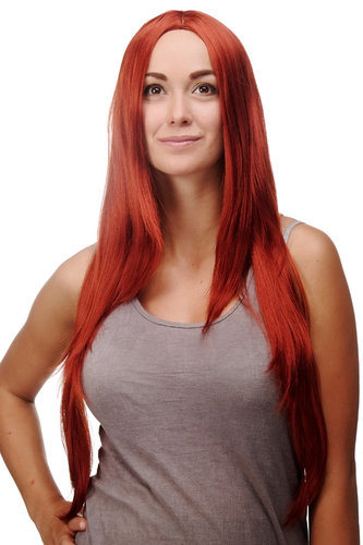 3217-135 Lady Quality Wig Cosplay very long straight middle parting dark red approx 29,5 "