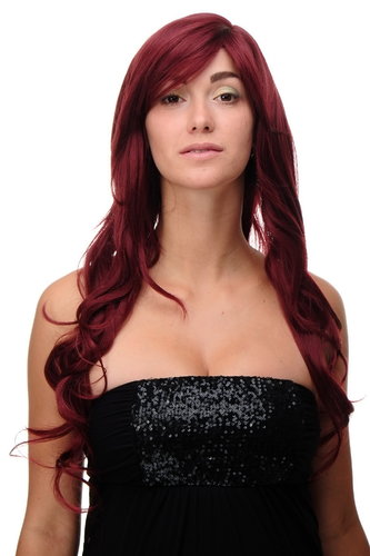 Stunning Lady Quality Wig very long wavy long fringe (for side parting) pomegranate aubergine red