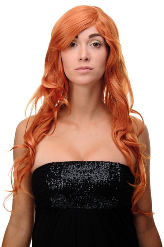 Stunning Lady Quality Wig Cosplay very long wavy long fringe (for side parting) orange 27,5 inch