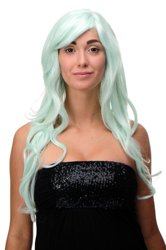 Stunning Lady Quality Wig Cosplay very long wavy fringe (for side parting) bright green 27,5 inch