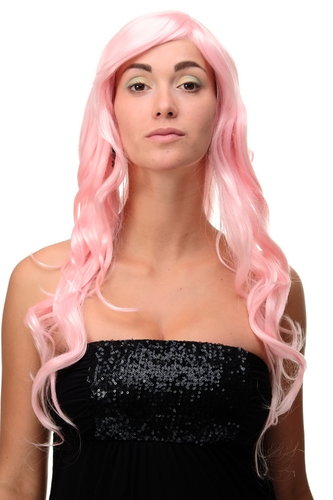 Stunning Lady Quality Wig Cosplay very long wavy fringe (for side parting) bright pink 27,5 inch