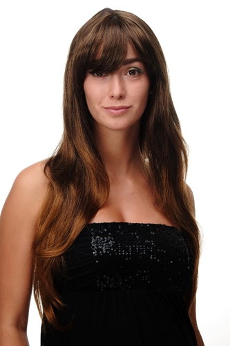 Lady Quality Wig Cosplay very long long bangs fringe can part to side straight chestnut brown mix