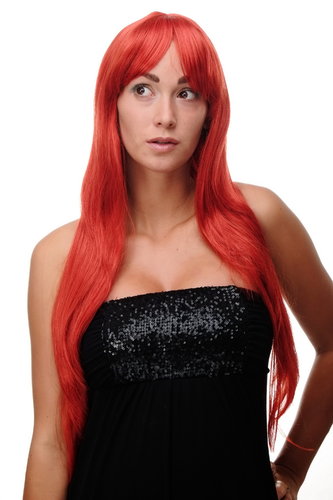 Lady Quality Wig Cosplay very long long bangs fringe can part to side straight bright fiery red mix