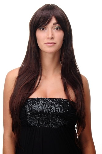 Lady Quality Wig Cosplay very long long bangs fringe can part to side straight mahogany brown mix