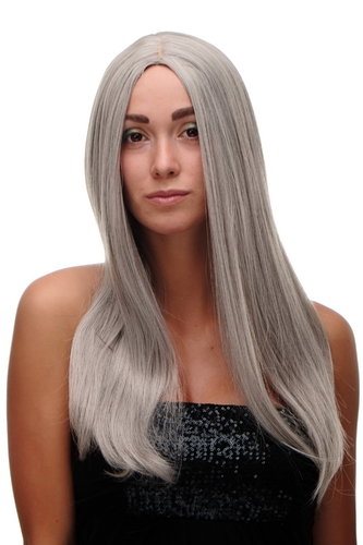 SA-151-51 Lady Quality Wig long straight beautiful middle parting silver silvery grey old 23" inch